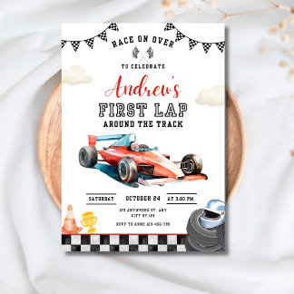 Race Car 1st Birthday Invitation, First Lap Racing 招待状
