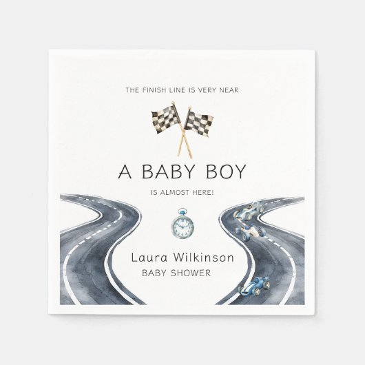 Race Car Baby Boy A Baby Is Almost Here Party Napk スタンダードカクテルナプキン (正面)