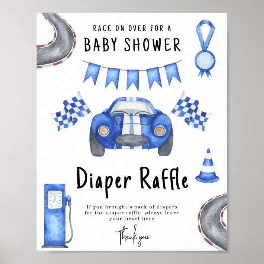 Race car baby shower Diaper Raffle game ポスター (正面)