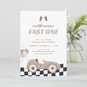 Race Car Beige Fast One First Birthday Invite  招待状 (スタンド正面)