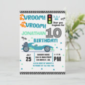 Race Car Birthday 10th - Boys Racin Party 招待状 (スタンド正面)