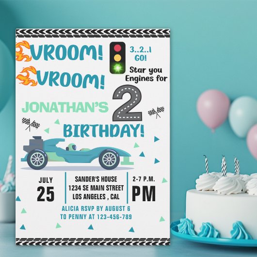 Race Car Birthday 2 - Boys Racin party 招待状
