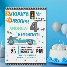 Race Car Birthday 4th - Boys Racin party 招待状