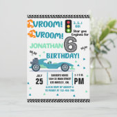 Race Car Birthday 6th - Boys Racin party 招待状 (スタンド正面)