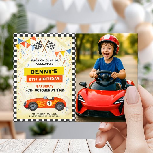 Race Car Birthday for Kids with Photo 招待状