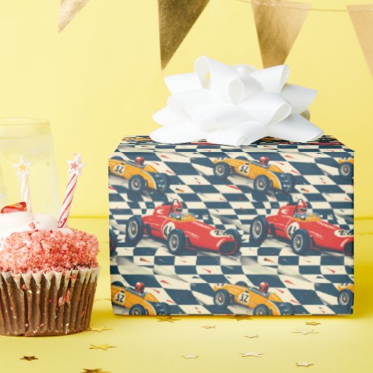 Race Car Birthday Gift Wrap ラッピングペーパー (誕生日パーティー)