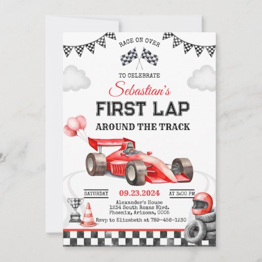 Race Car Birthday Invitation 招待状 (正面)