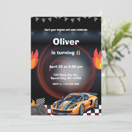 Race Car Birthday Party 招待状 (スタンド正面)