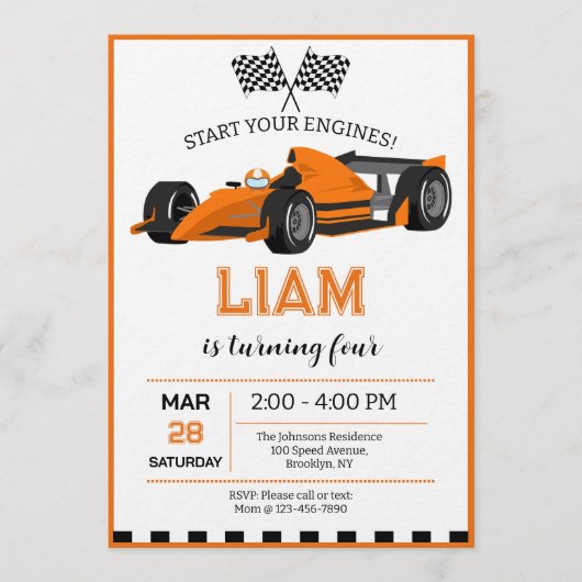 Race Car Birthday Party Invitation 招待状 (正面)