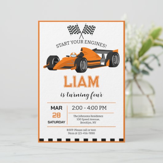 Race Car Birthday Party Invitation 招待状 (スタンド正面)