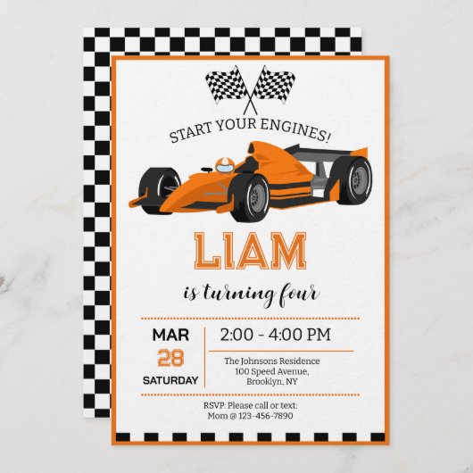 Race Car Birthday Party Invitation 招待状 (正面/裏面)
