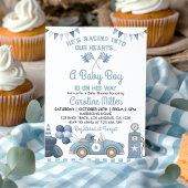 Race Car Blue Boy Baby Shower 招待状