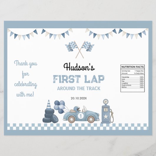 Race Car Blue Boy Birthday Chip Bag Wrapper チラシ (正面)