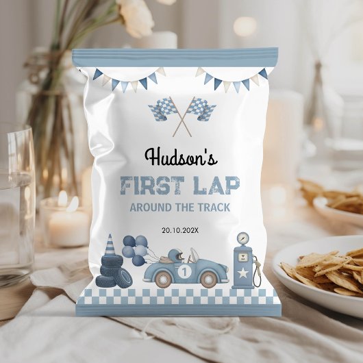 Race Car Blue Boy Birthday Chip Bag Wrapper チラシ