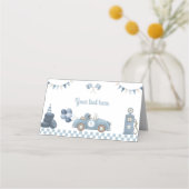 Race Car Blue Boy Birthday Party Food Tent プレイスカード (裏面)