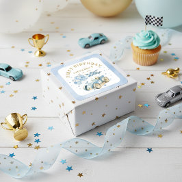 Race Car Blue Watercolor Boy First Birthday スクエアシール