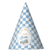 Race Car Blue Watercolor Boy First Birthday パーティーハット (正面)
