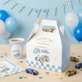 Race Car Blue Watercolor Boy First Birthday フェイバーボックス
