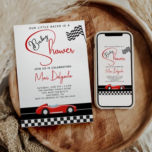 Race Car Boy Baby Shower |Fast and Fun Baby Shower 招待状