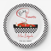 Race Car Boy Baby Shower | Little Racer Party ペーパープレート (正面)