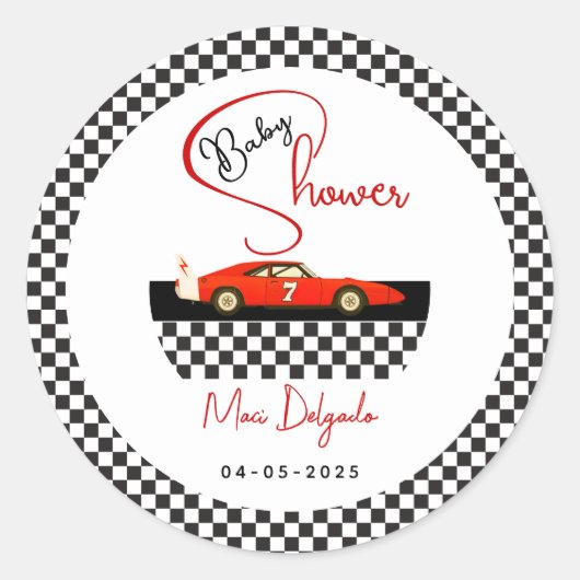Race Car Boy Baby Shower | Little Racer Party ラウンドシール (正面)