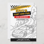 Race Car Coloring Birthday Party 招待状 (正面)