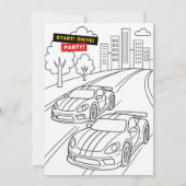 Race Car Coloring Birthday Party 招待状 (裏面)