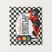 Race Car First Birthday Party Backdrop Fast One タペストリー (正面)