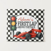 Race Car First Birthday Party Backdrop Fast One タペストリー (正面(横))