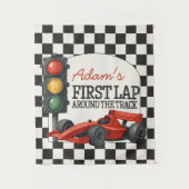 Race Car First Birthday Party Backdrop Fast One タペストリー (正面)