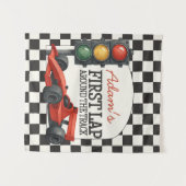 Race Car First Birthday Party Backdrop Fast One タペストリー (正面(横))