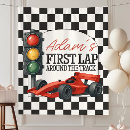 Race Car First Birthday Party Backdrop Fast One タペストリー