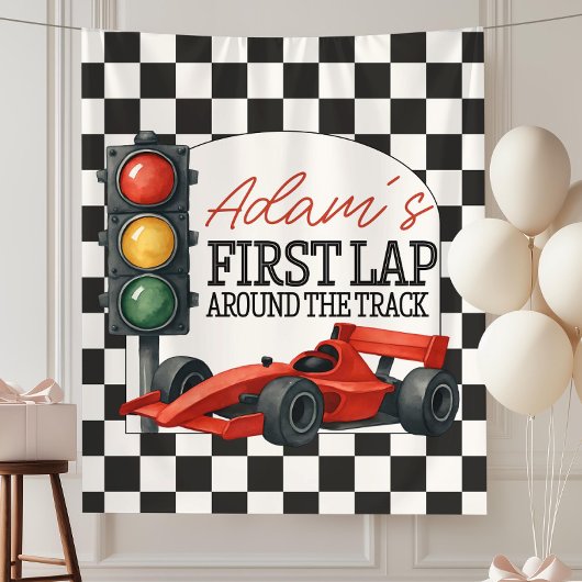 Race Car First Birthday Party Backdrop Fast One タペストリー