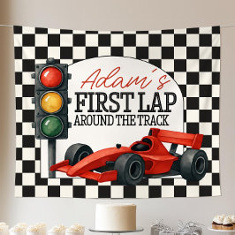 Race Car First Birthday Party Backdrop Fast One タペストリー