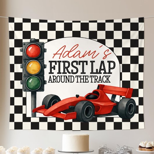 Race Car First Birthday Party Backdrop Fast One タペストリー