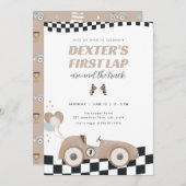 Race Car First Lap Around the Track 1st Birthday 招待状 (正面/裏面)