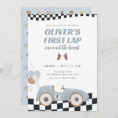 Race Car First Lap Around the Track 1st Birthday 招待状 (正面/裏面)
