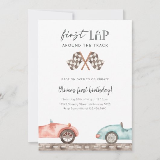 Race Car First Lap Around The Track Birthday 招待状 (正面)