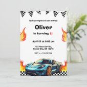 Race Car Flames Birthday Party 招待状 (スタンド正面)