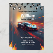 Race Car Flames Rally Birthday Party 招待状 (正面/裏面)