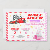 Race Car & Princess Joint Birthday Invitation 招待状 (正面)