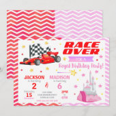 Race Car & Princess Joint Birthday Invitation 招待状 (正面/裏面)
