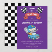 Race Car Racing Kid's Birthday Theme 招待状 (正面/裏面)