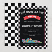 Race Car Racing Kid's Birthday Theme 招待状 (正面/裏面)