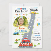 Race Car Racing Party Photo Boy Birthday 招待状 (正面)