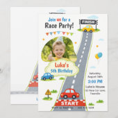 Race Car Racing Party Photo Boy Birthday 招待状 (正面/裏面)