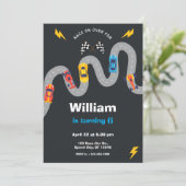 Race Car Rally Birthday Party 招待状 (スタンド正面)