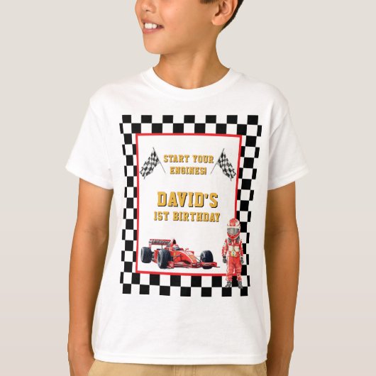 Race Car Start Your Engines 1st Birthday Tシャツ (正面)