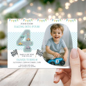 Race Car Theme 4th Birthday Party 招待状
