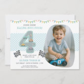 Race Car Theme 4th Birthday Party 招待状 (正面)